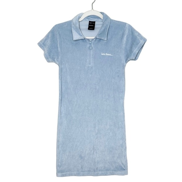 iets frans XS Blue Velvet Quarter Zip Mini Dress - Picture 1 of 5